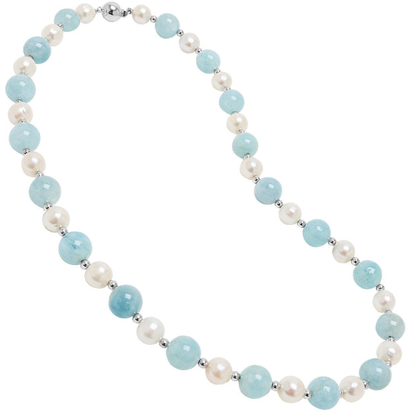 Aquamarine with Fresh Water Cultured Pearls Necklace
