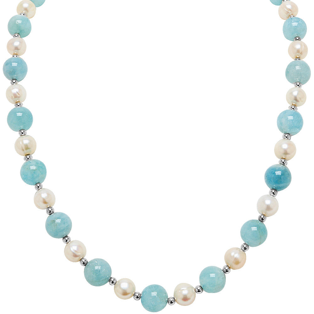 Aquamarine with Fresh Water Cultured Pearls Necklace