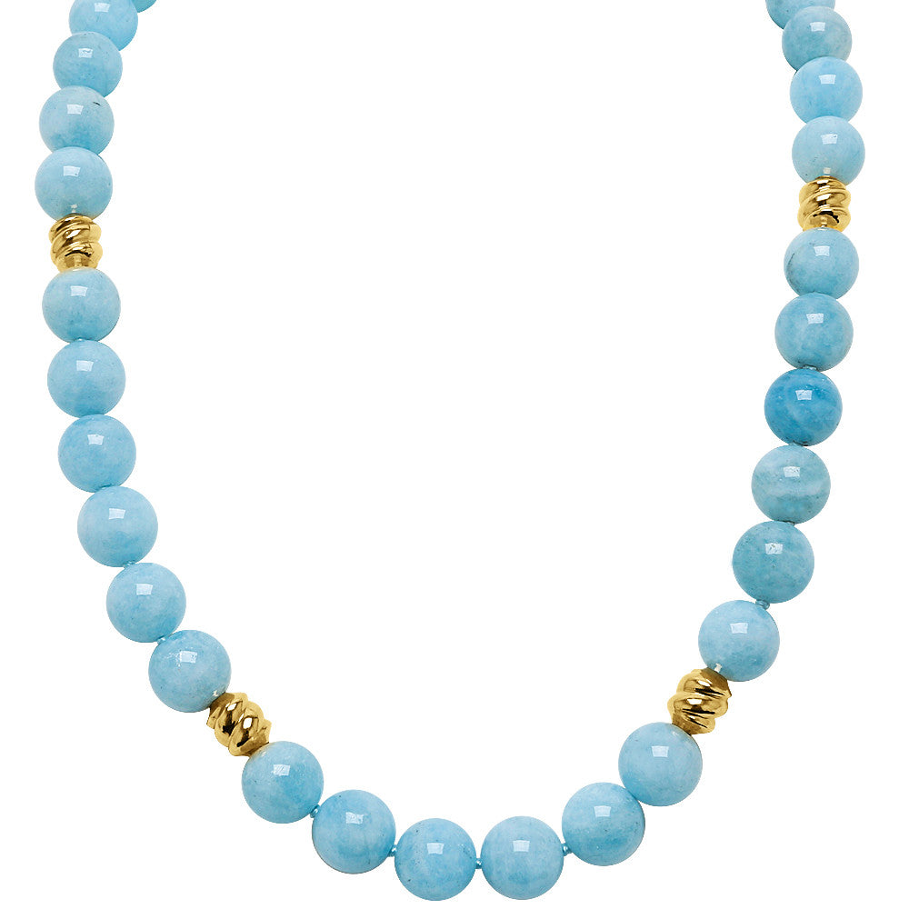 Aquamarine with 14K Corrugated Beads Necklace