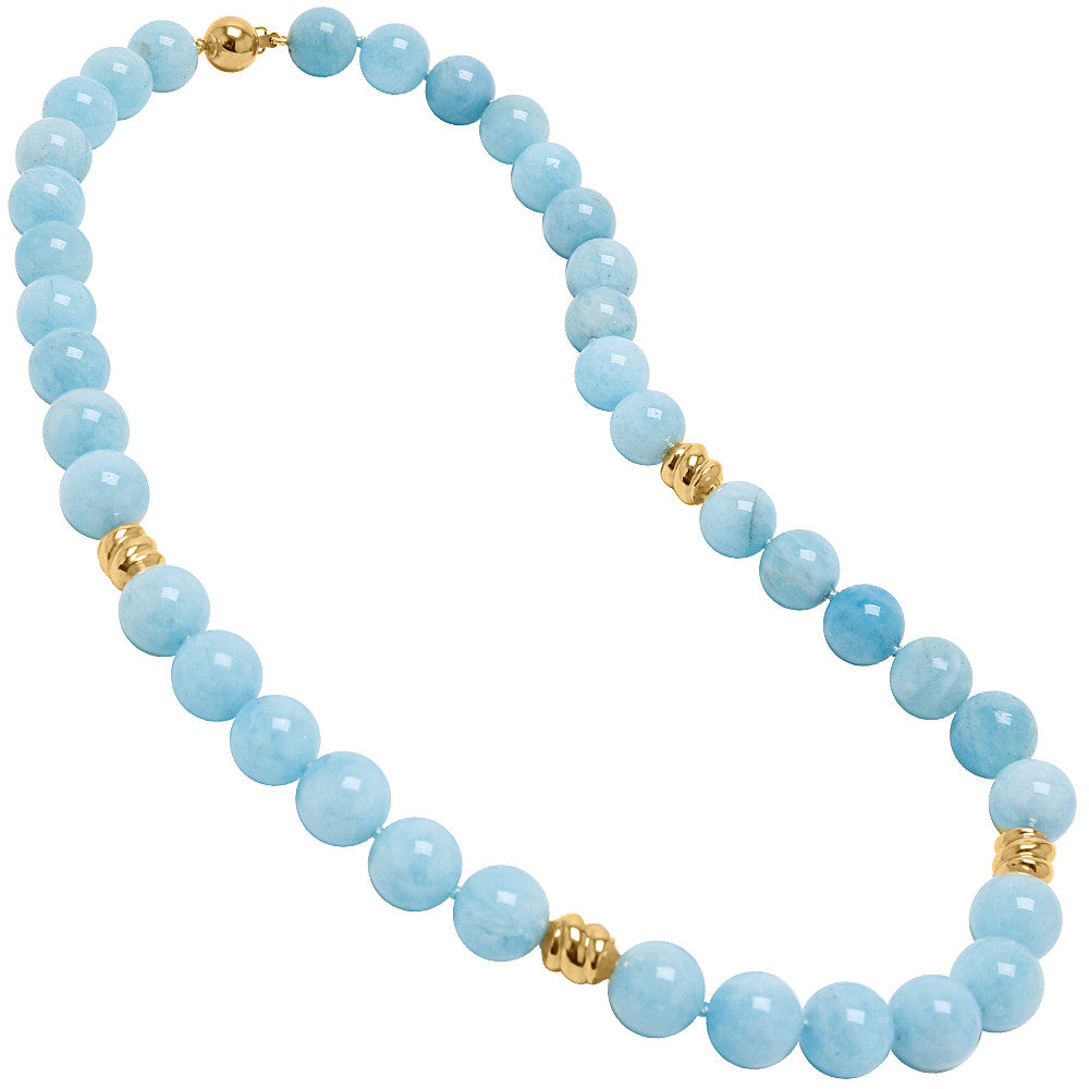 Aquamarine with 14K Corrugated Beads Necklace